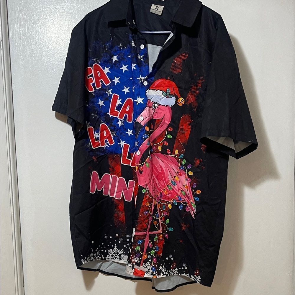 Men’s Christmas flamingo button down shirt size extra large